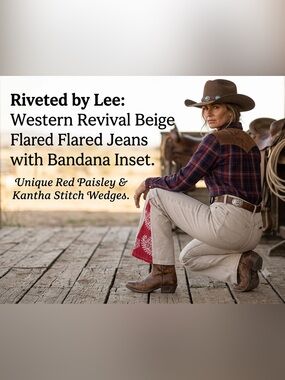 Riveted by Lee: Western Revival Beige Flared Jeans with Bandana Inset